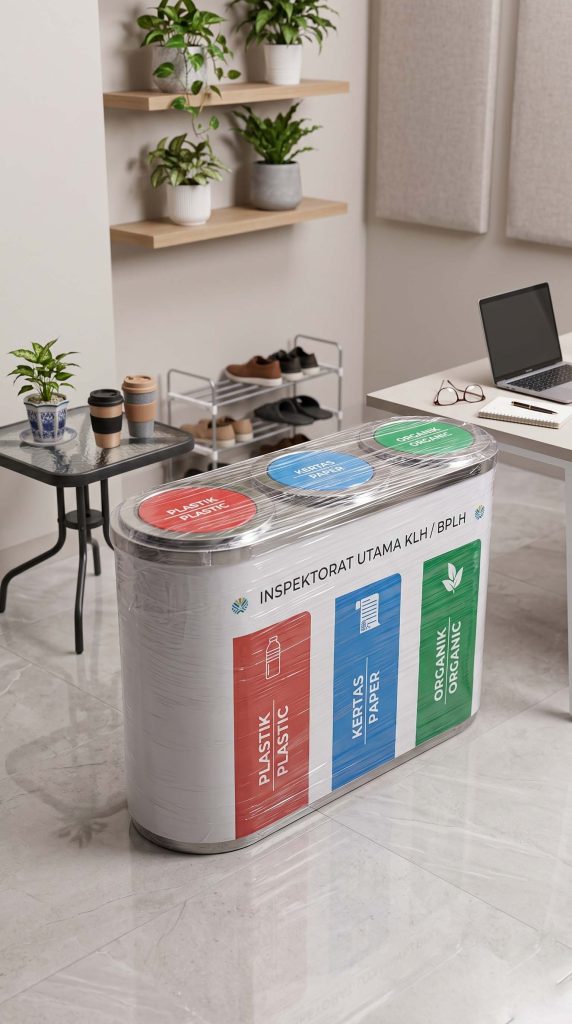tempat sampah stainless model kapsul bulat 3 in 1 3 lubang inspektorat utama klh bplh